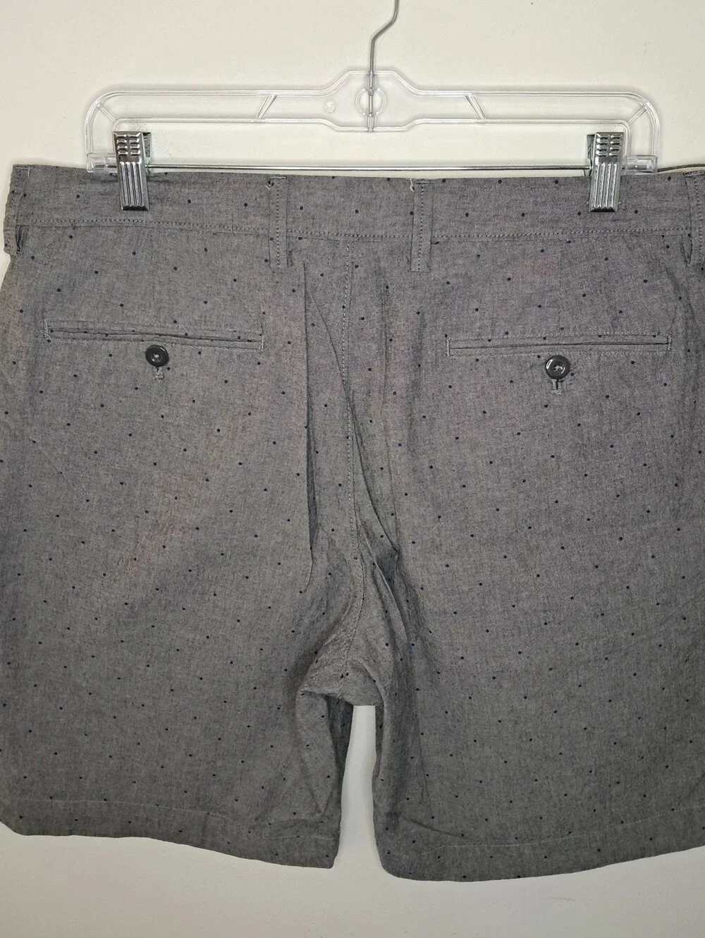 J. Crew Men's Pin Dot Casual Cotton Chino Shorts Gray & Navy Blue Size 34